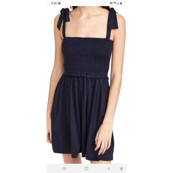 XS Susana Monaco Black Smocked Bodice Shirred Tie Shoulder Mini Summer Sundress - Picture 2 of 8